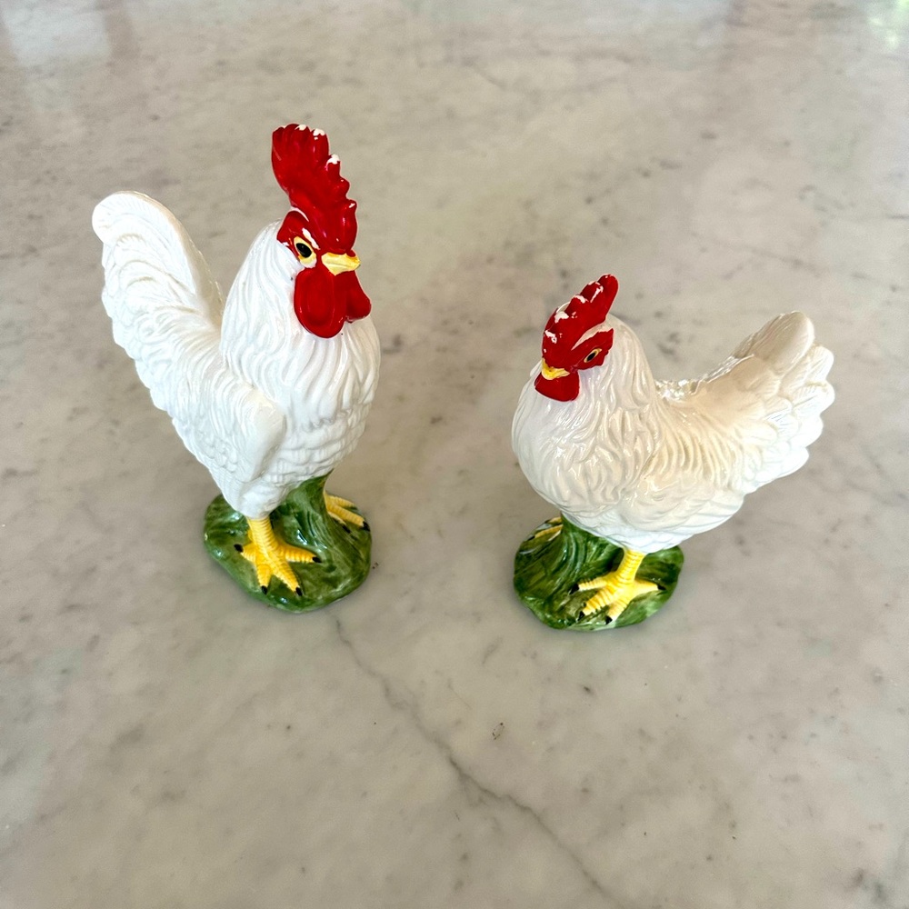 White Rooster and Hen Figurines